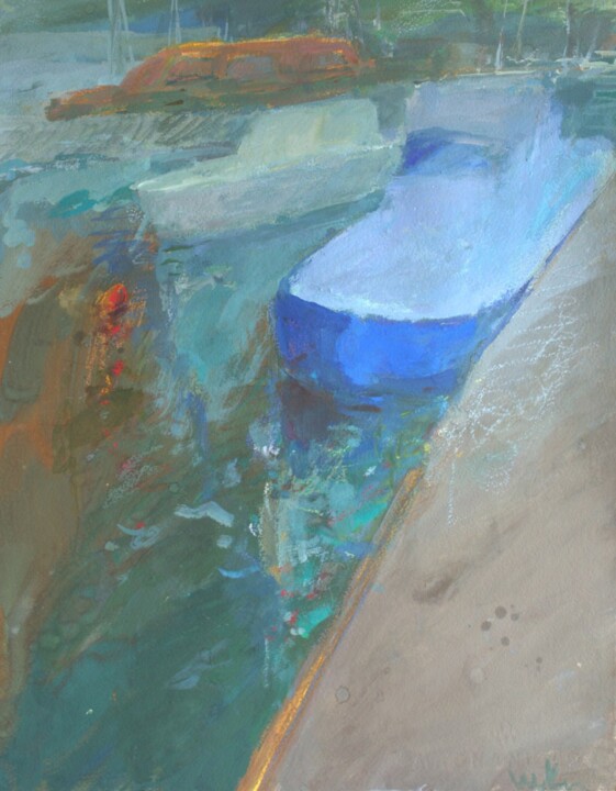 Blue boat Tablo, 17,3x13,6 in