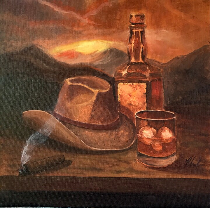 Painting titled "The Smell of Whiske…" by Natalia Glazunova, Original Artwork, Acrylic Mounted on Wood Stretcher frame