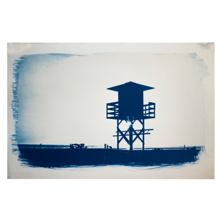 Beach Watchtowers in Cyanotype Fotografia, 7,9x11,8 in