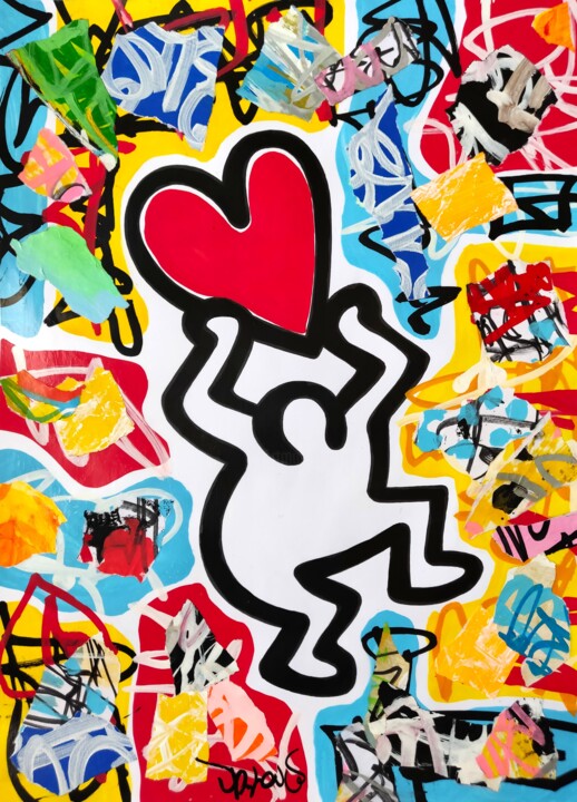 Happy love red ( Tribute to Keith Haring ) 绘画, 15.8x11.8 in