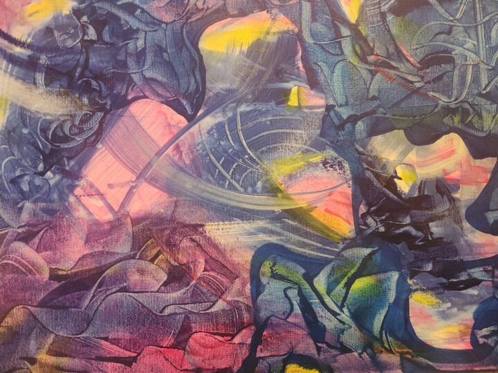 Electric Bloom -Luxury Neon Abstract Floral Painting 绘画, 14x18 in