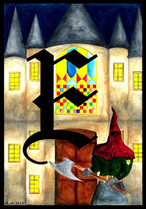 LETTRE E 绘画, 11.6x8.1 in
