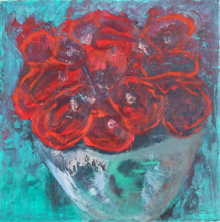 Painting titled "Arrangement" by Christian Envall, Original Artwork, Oil Mounted on Wood Stretcher frame