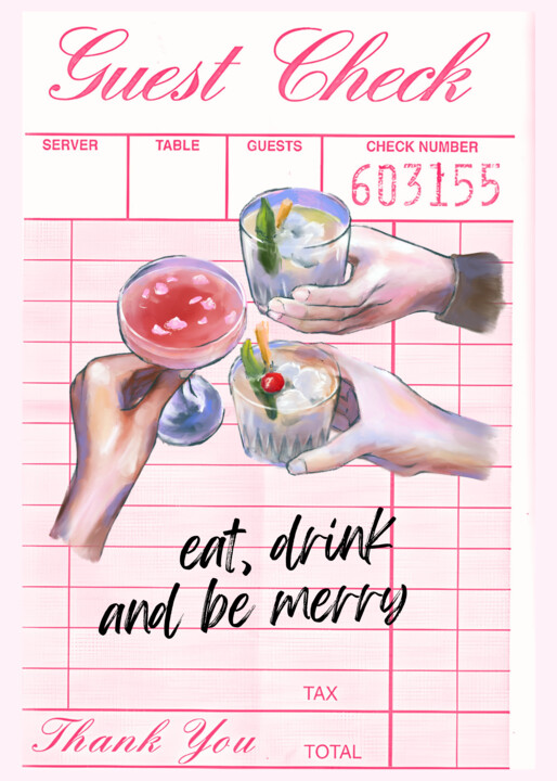Vintage Guest Check: Drinks and Delight Digital Arts, 46.5x65.1 in