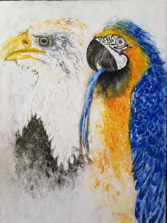 aigle royale et pérroquet 绘画, 28.7x21.3 in