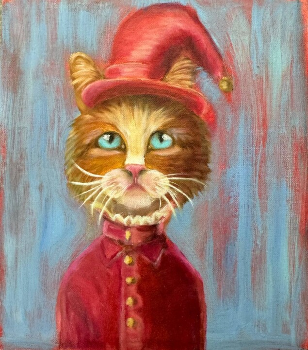 The Jester Cat Painting, 9.5x8.3 in