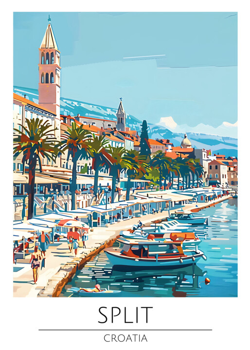 "Split, Croatia: Coa…" başlıklı Dijital Sanat 春宇 关 tarafından, Orijinal sanat, AI tarafından oluşturulan görüntü Karton üzer…