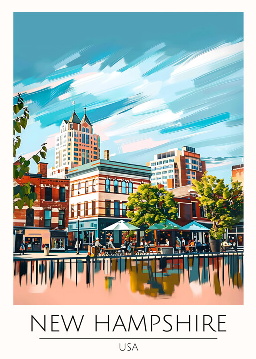 Digital Arts titled "New Hampshire Citys…" by Chun Yu Guan, Original Artwork, AI generated image Mounted on Cardboard