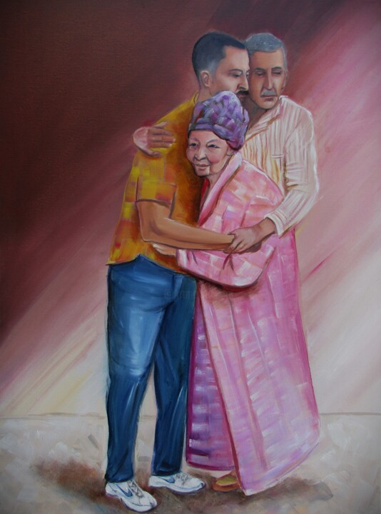 Schilderij getiteld "The Embrace" door Cyril Harris, Origineel Kunstwerk, Olie