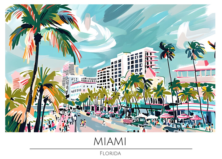 Miami Beach Vibrance: Tropical Paradise 数字艺术, 65.1x46.5 in