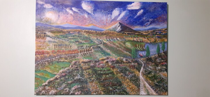 Painting titled "Campagne française" by Angel Rey, Original Artwork, Acrylic Mounted on Wood Stretcher frame