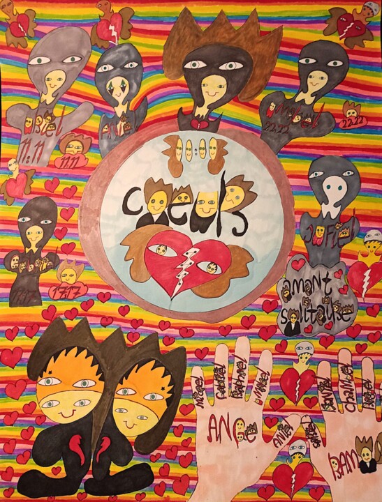Drawing titled "#coeurbrisé #face à…" by Ramo Avec O, Original Artwork, Ink