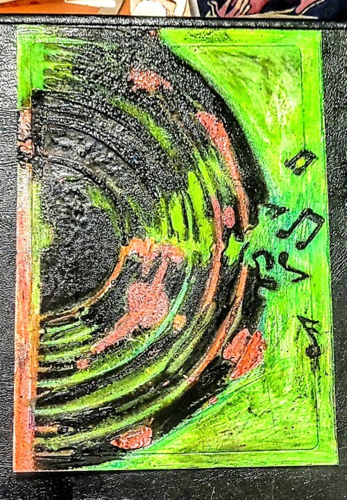 "Phosphorescent Vinyl Vibes: A Colorful Love Letter to Music Картина, 6,5x4,5 in
