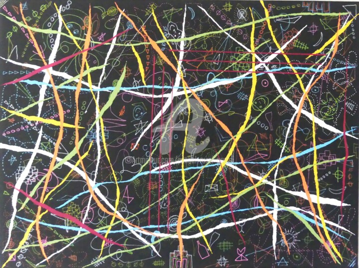 Painting titled "14, A la croisée de…" by Pascal Russi (PRussi), Original Artwork, Acrylic Mounted on Wood Stretcher frame