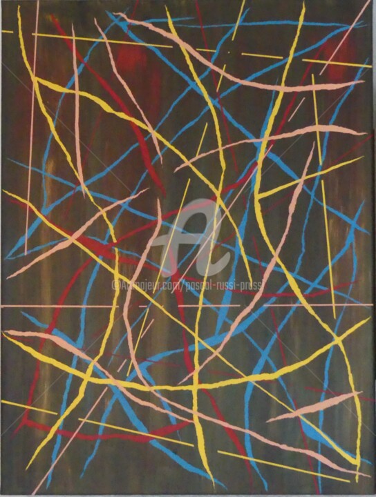 Painting titled "17, A la croisée de…" by Pascal Russi (PRussi), Original Artwork, Acrylic Mounted on Wood Stretcher frame