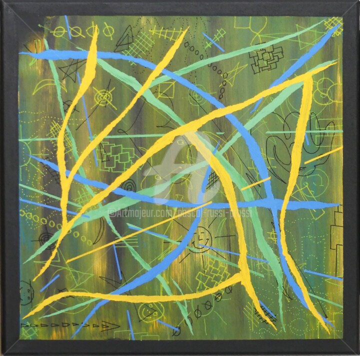 Painting titled "18, A la croisée de…" by Pascal Russi (PRussi), Original Artwork, Acrylic Mounted on Wood Stretcher frame