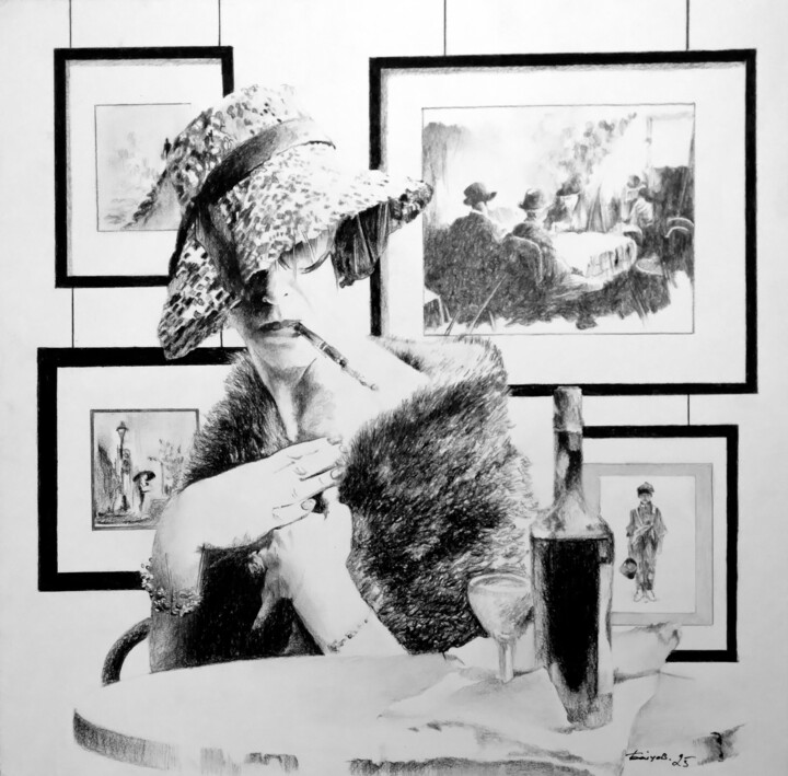 Drawing titled "Ах,Вернисаж! Трипти…" by Boytsov, Original Artwork, Charcoal