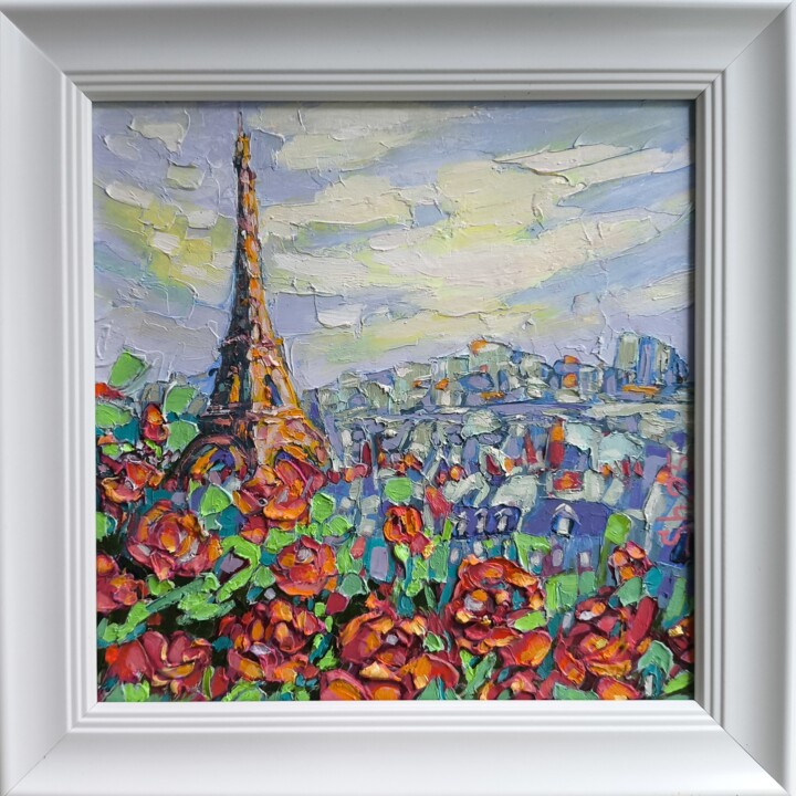 Paris Original Framed, Ephel Tower Oil Painting, Cityscape 绘画, 7.9x7.9 in