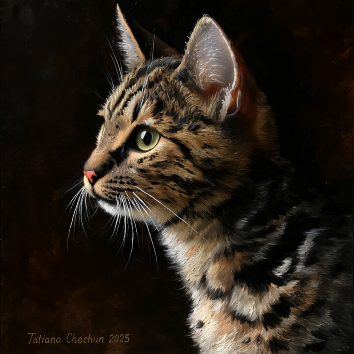 Painting titled "Portrait of a Benga…" by Tatjana Cechun, Original Artwork, Oil Mounted on Wood Stretcher frame