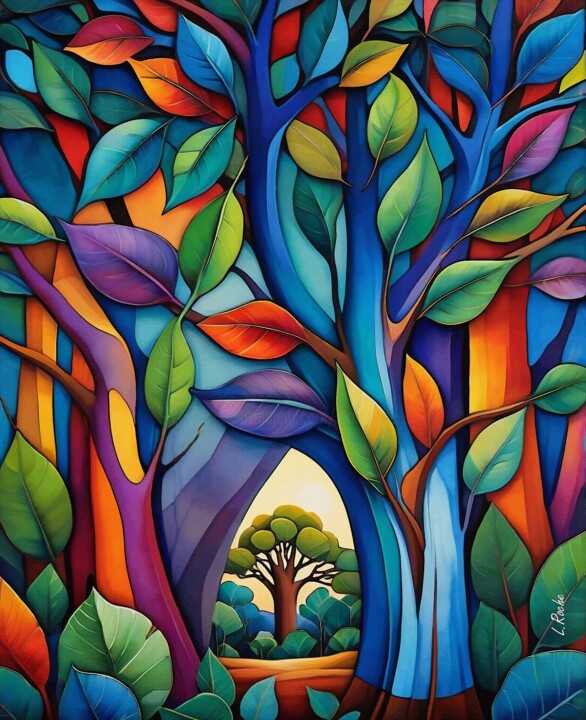 Painting titled "ARBOL 3" by L.Roche, Original Artwork, Acrylic Mounted on Other rigid panel