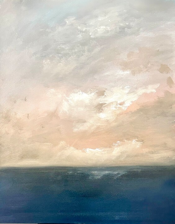 Painting titled "Deep Blue" by Lee Davis, Original Artwork, Oil Mounted on Wood Stretcher frame