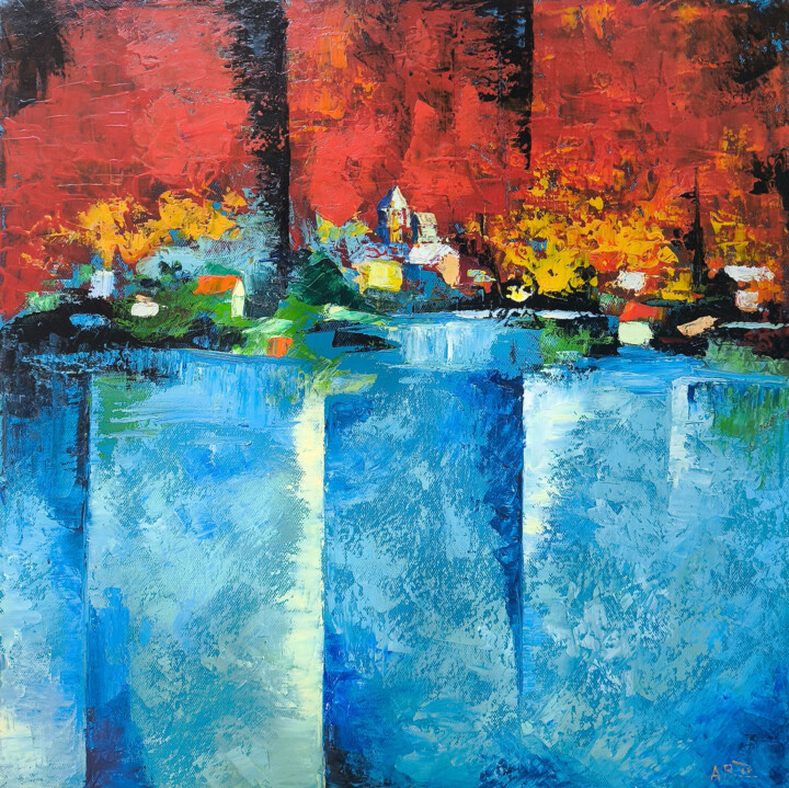 Fiery Village Schilderij, 19,7x19,7 in