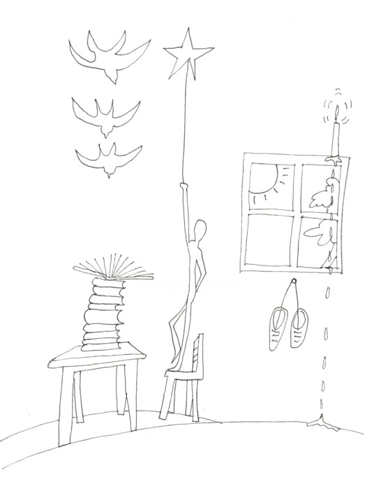 Drawing titled "Saisir par l'esprit" by Anik Fortin, Original Artwork, Gel pen