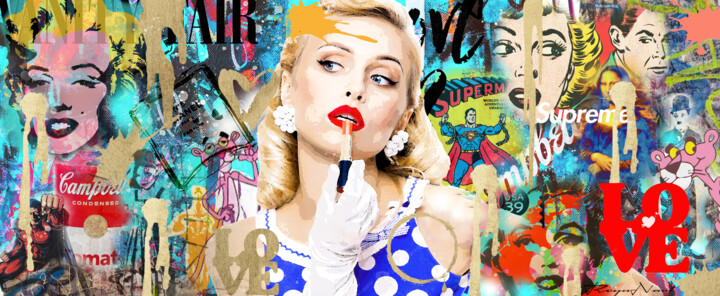 Digital Arts titled "gold pop" by Nicolas Reynard, Original Artwork, Digital Collage Mounted on Metal