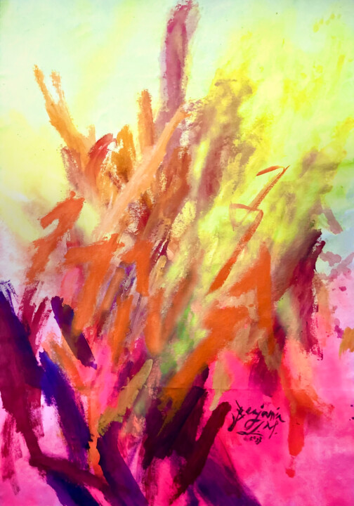 Yellow Pink Orange 7 绘画, 50x35 in