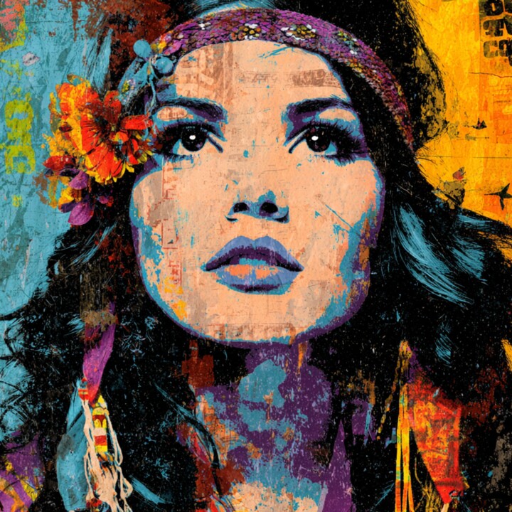 Painting titled "HIPPIE BEAUTY" by Claudia Sauter (Poptonicart), Original Artwork, Acrylic