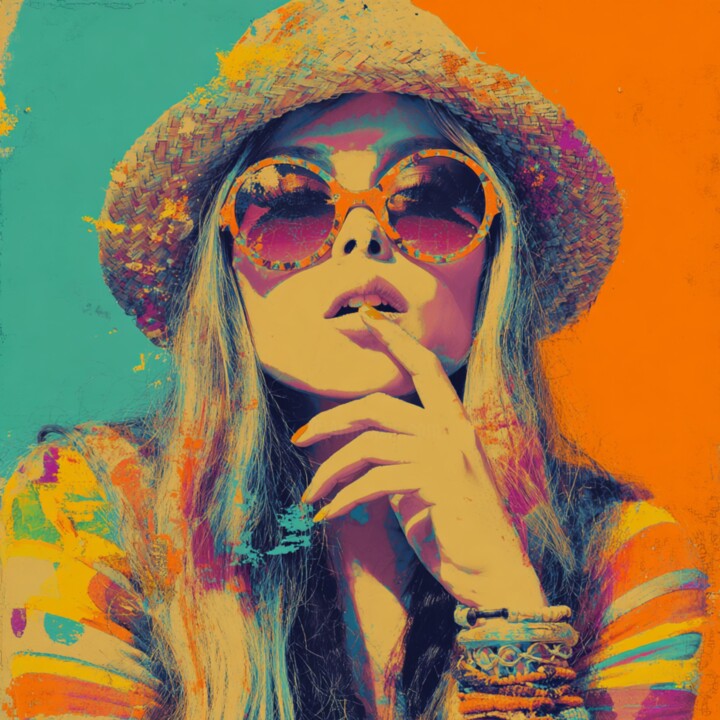 Painting titled "ORANGE HIPPIE" by Claudia Sauter (Poptonicart), Original Artwork, Acrylic