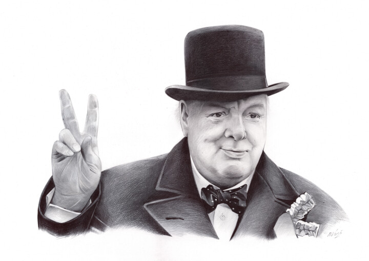 Portrait of Winston Churchill 图画, 13.8x19.7 in