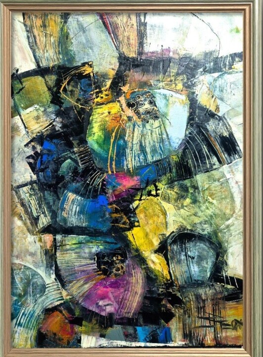 Painting titled "CHARADE IV" by Sonja Brzak, Original Artwork, Oil Mounted on Wood Stretcher frame