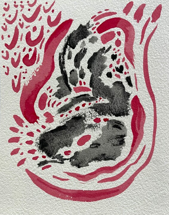 unfolding iv - black and red abstract Resim, 7,9x6,1 in