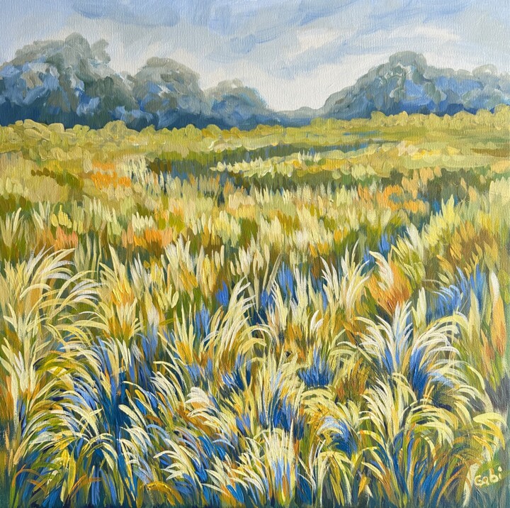 Painting titled "Summer Fields" by Gabrielė Virbickienė, Original Artwork, Acrylic Mounted on Wood Stretcher frame