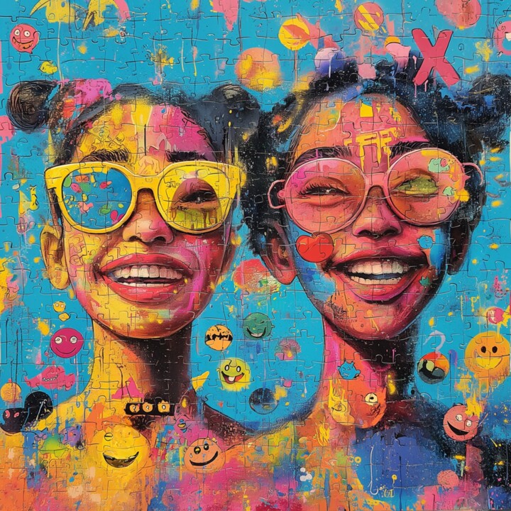 Vibrant Best Friends Portrait Dijital Sanat