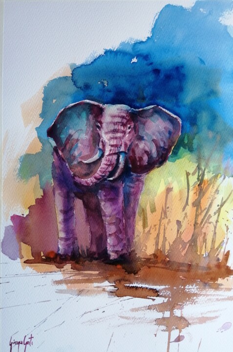 Painting titled "elephant 20" by Giorgio Gosti, Original Artwork, Watercolor