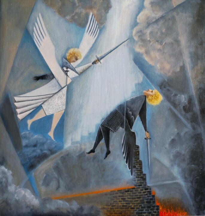 angels painting oil on canvas original artwork by artist 绘画, 31.5x31.5 in