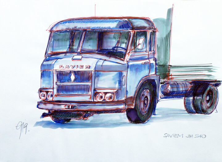 Saviem JM 240, Frankreich 1968. Disegno, 11,8x16,1 in