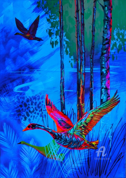 Painting titled "Radiant Wings" by Elena Kashicheva, Original Artwork, Acrylic