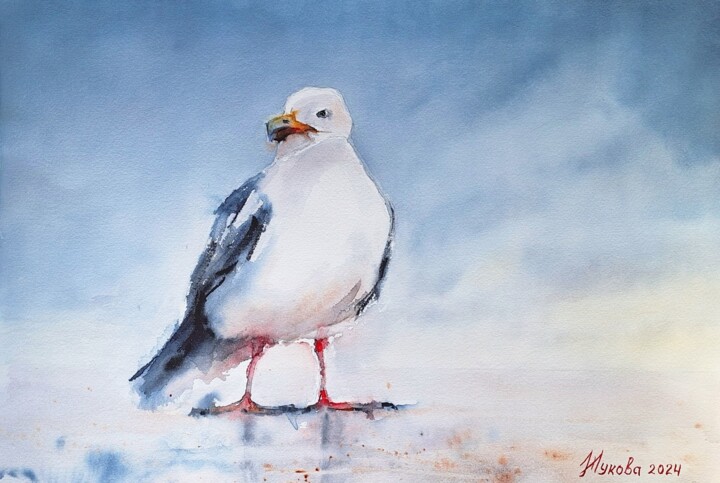 Painting titled "Boss" by Marina Zhukova, Original Artwork, Watercolor