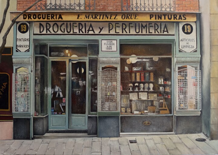 Schilderij getiteld "Droguería E. Martín…" door Tomás Castaño, Origineel Kunstwerk, Olie