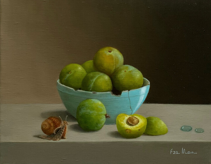 UN BOL AVEC DES PRUNES 绘画, 13x16.1 in