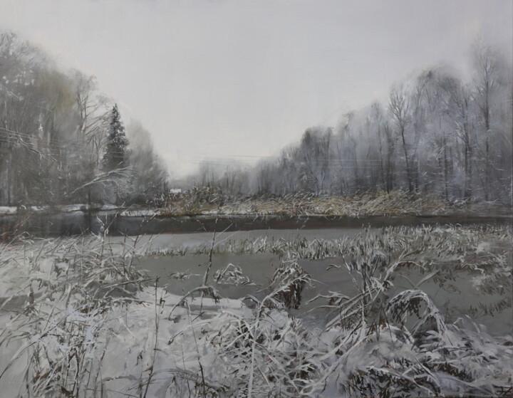 绘画 标题为“River in December” 由Janis Zingitis, 原创艺术品, 油 安装在木质担架架上