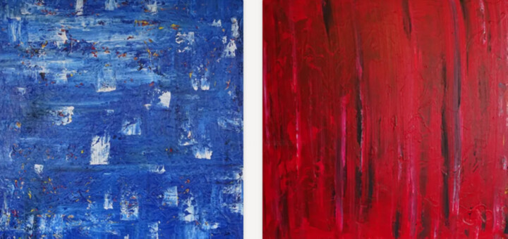 绘画 标题为“Just red and blue +” 由Cb., 原创艺术品, 丙烯 安装在木质担架架上