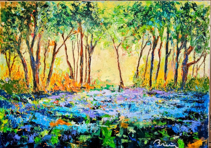 "Clairiere bleu" başlıklı Tablo Patrick Briere tarafından, Orijinal sanat, Petrol Ahşap Sedye çerçevesi üzerine monte edilmiş