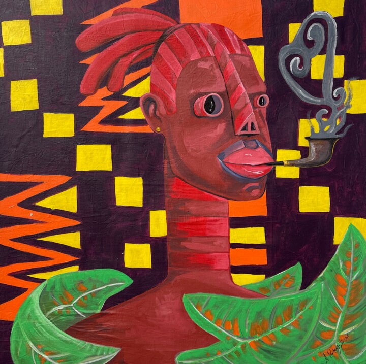 Painting titled "Adinkra smoke" by Ahmed Partey, Original Artwork, Acrylic