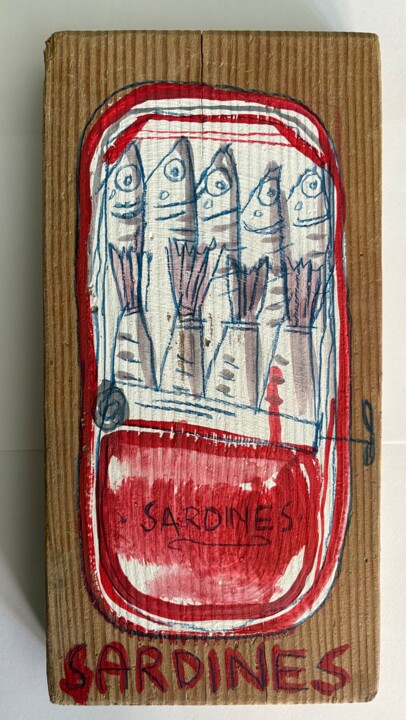 Painting titled "Sardinen" by Tony Weiss, Original Artwork, Acrylic Mounted on Other rigid panel