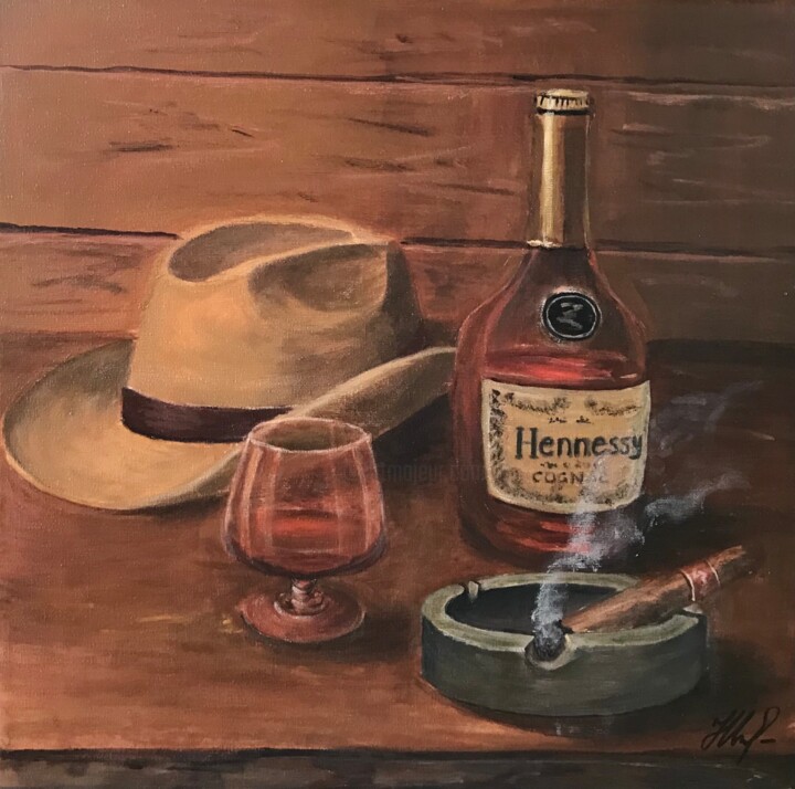 Painting titled "The Gentleman’s Hour" by Natalia Glazunova, Original Artwork, Acrylic Mounted on Wood Stretcher frame
