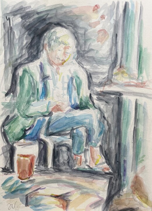 LA VIEILLE DAME EN TERRASSE Malarstwo, 11,7x8,3 in